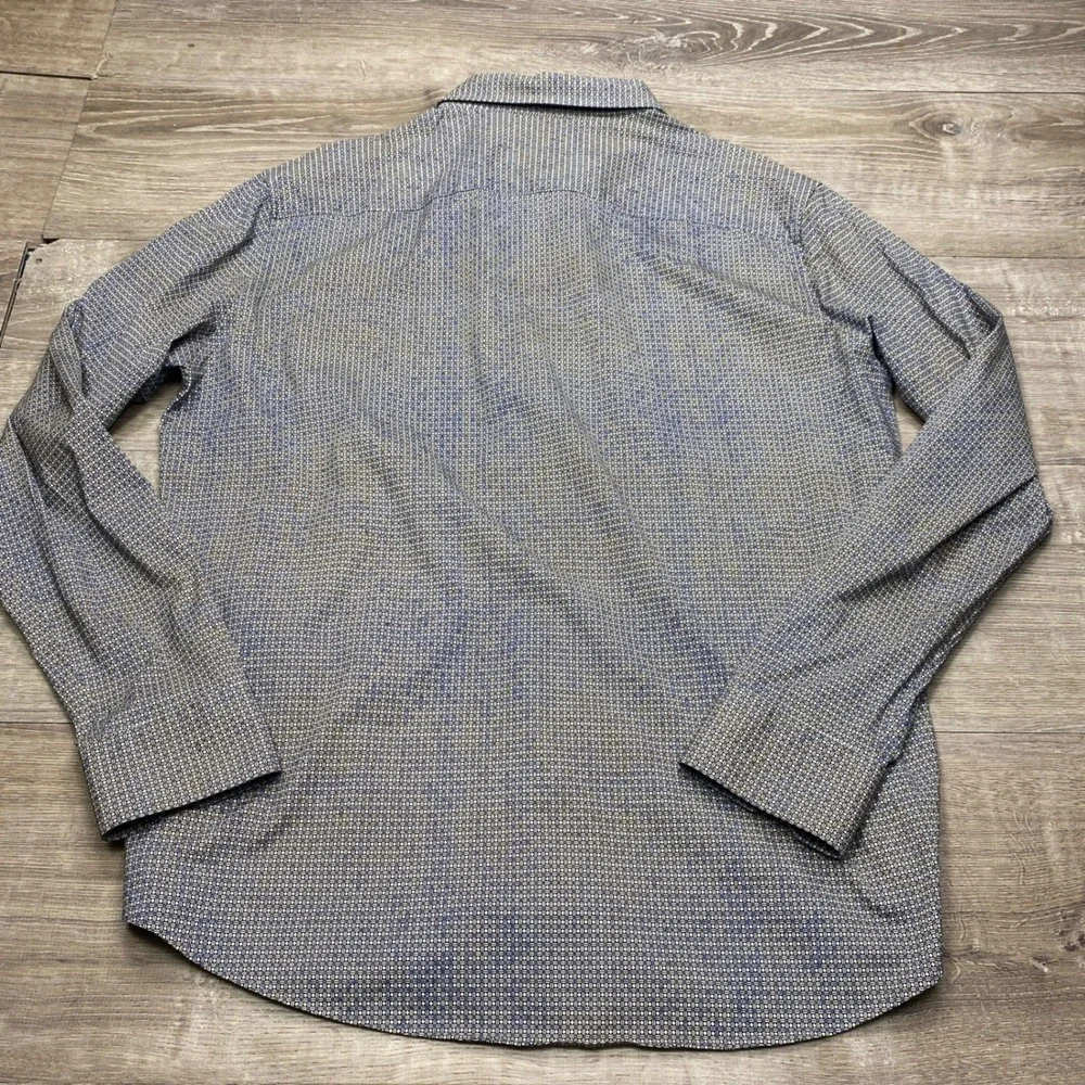 Bugatchi Button Down Mens XL Blue 8 Way Stretch Geometric Print Casual Business - Picture 4 of 6